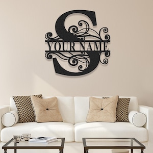 Letrero de metal con nombre de familia, letrero con apellido personalizado, letrero con monograma, letrero con nombre de familia personalizado, decoración de puerta, decoración del hogar, regalo de boda