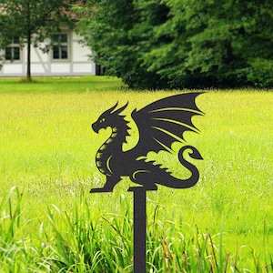 Black Dragon Yard  Metal Sign,Dragon Garden Sign With Stake,Flower Bed Decor,Metal Yard Art,Dragon Animal Outdoor Stake,Garden Decor