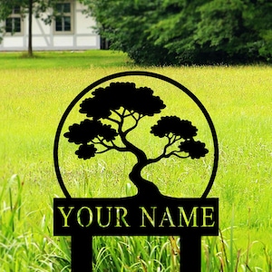 Personalized Bonsai Tree Garden Sign with Stakes,Custom Bonsai Metal Sign,Bonsai Name Sign,Garden Stake,Yard Decor,Garden Sign,Bonsai Artist