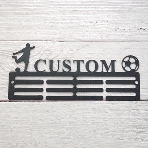 Custom Soccer Medal Holder,Soccer Medal Hanger with Name, 12 Rungs for Medal & Ribbon, Soccer Medal Display,Personalized Soccer Player Gift