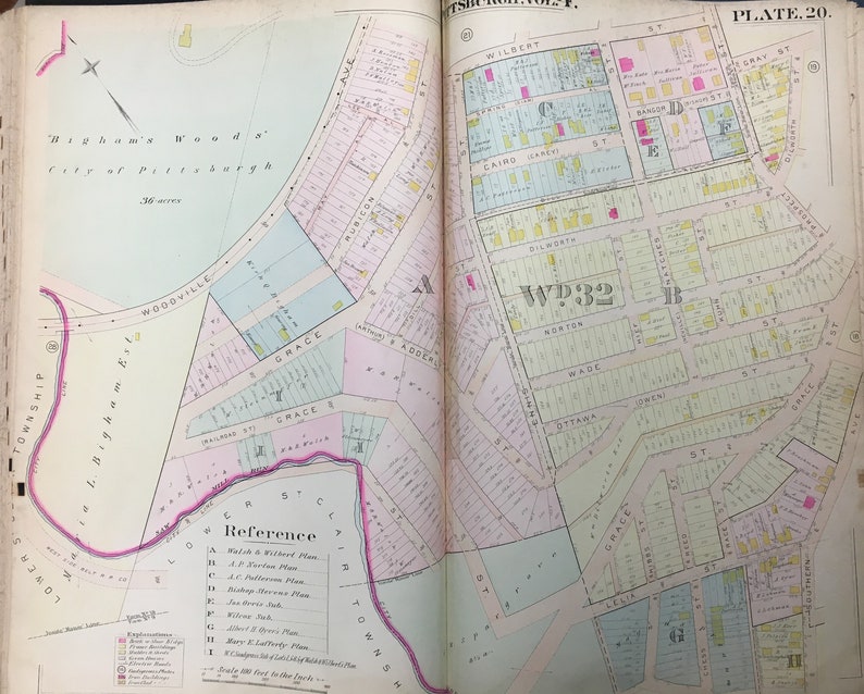 Washington Park Pittsburgh Pennsylvania Bigham/'s Woods Lelia Street to Wilbert Street /& Southern Avenue Park ATLAS MAP Reproduction 1901 Mt