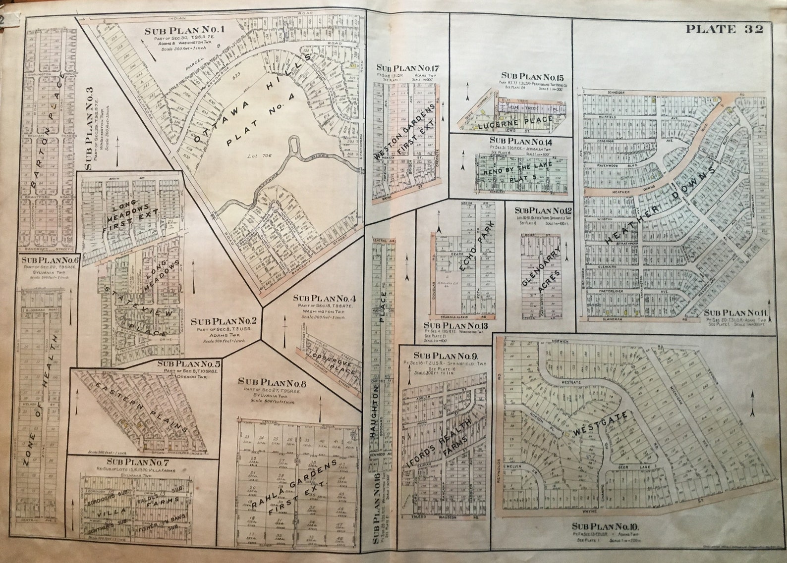 1924 Subplans of Townships Lucas County Ohio Ottawa Hills Echo Etsy