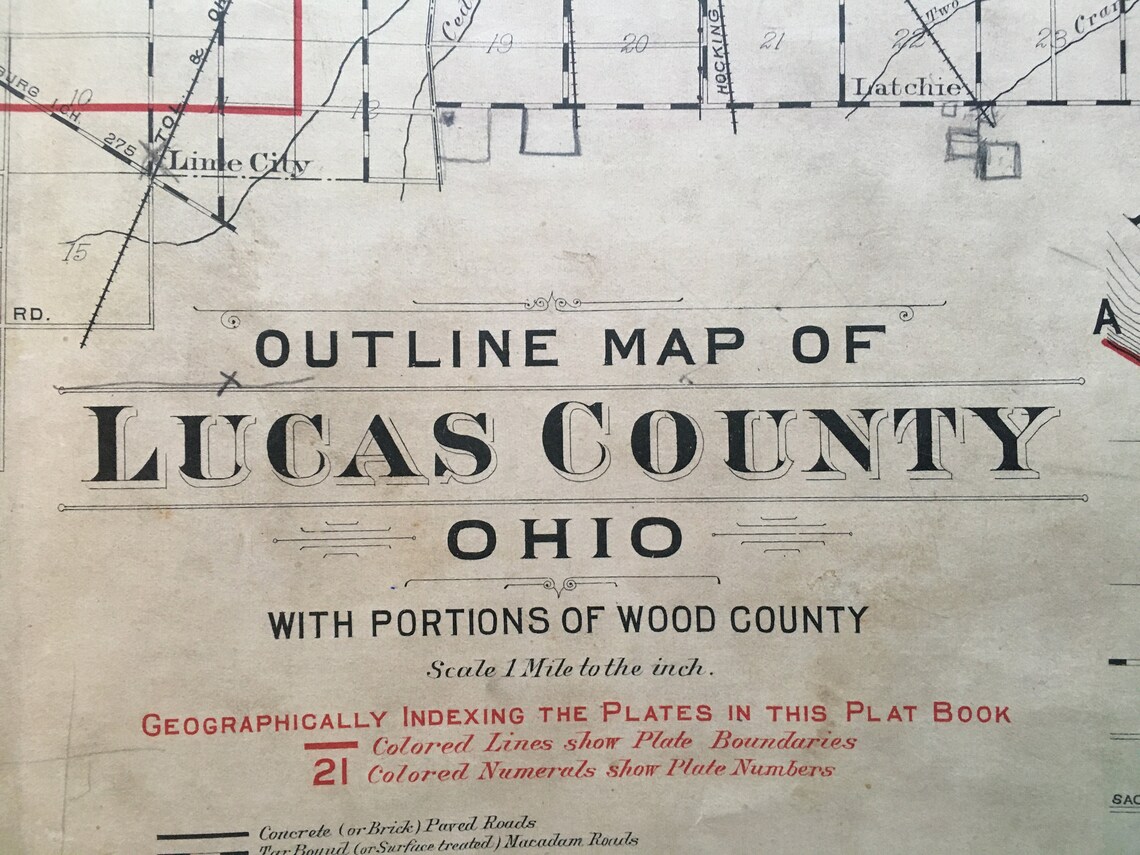 ORIGINAL 1924 Lucas County Ohio Index Page Outline Atlas Map Etsy
