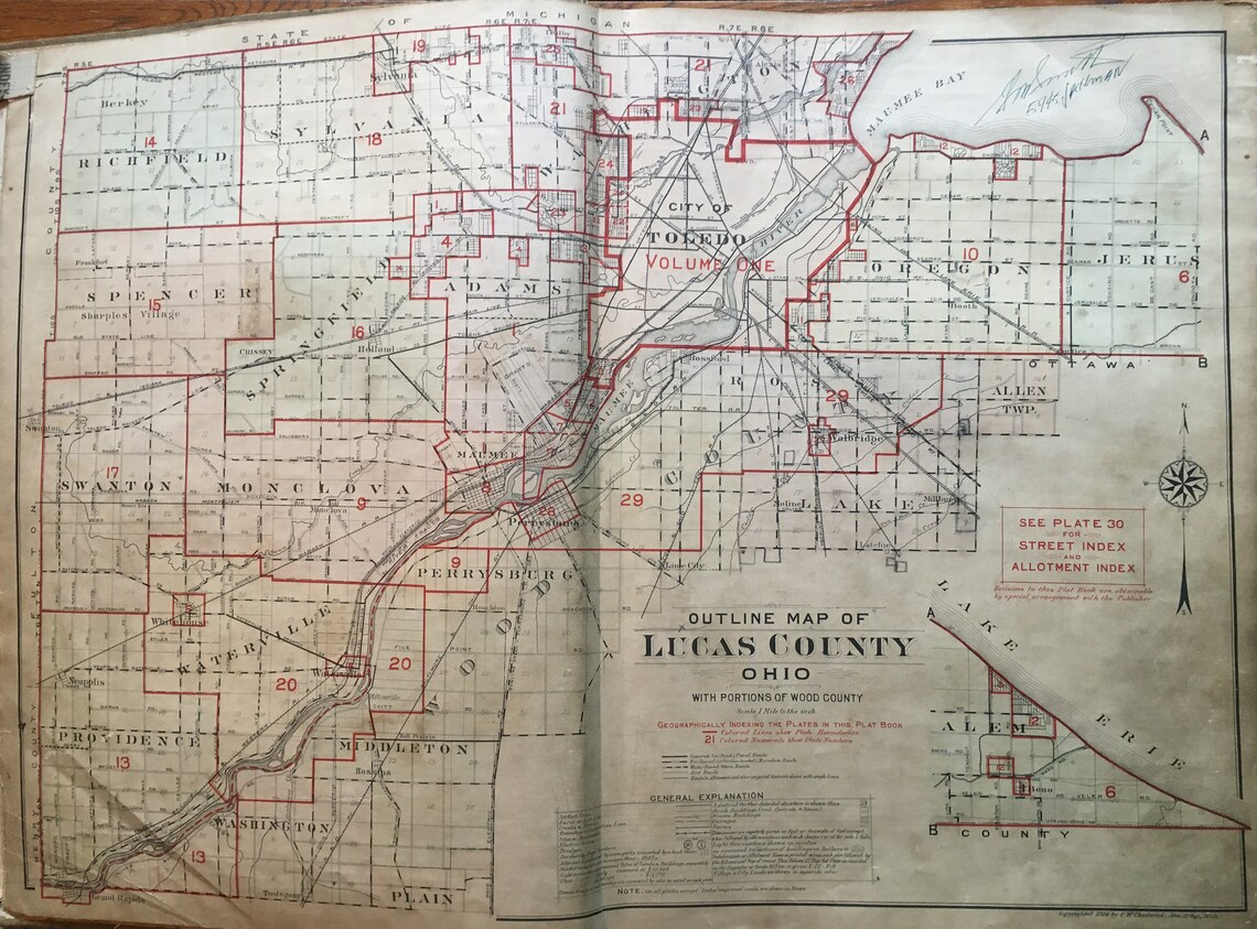 1924 Lucas County Ohio Index Page Outline Atlas Map Etsy