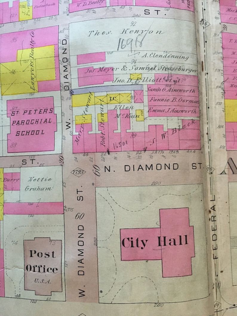 1907 Allegheny City Pittsburgh Pennsylvania Ohio Street to North Avenue /& Sherman Avenue to Union Avenue ATLAS MAP Reproduction