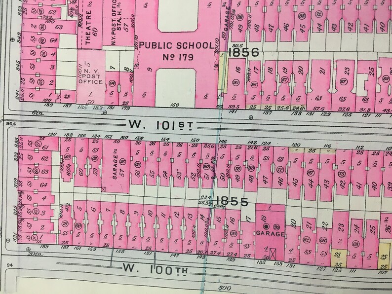 1921 Manhattan New York W 105th Street /& Amsterdam Avenue to Central Park ATLAS MAP Reproduction 100th Street to W