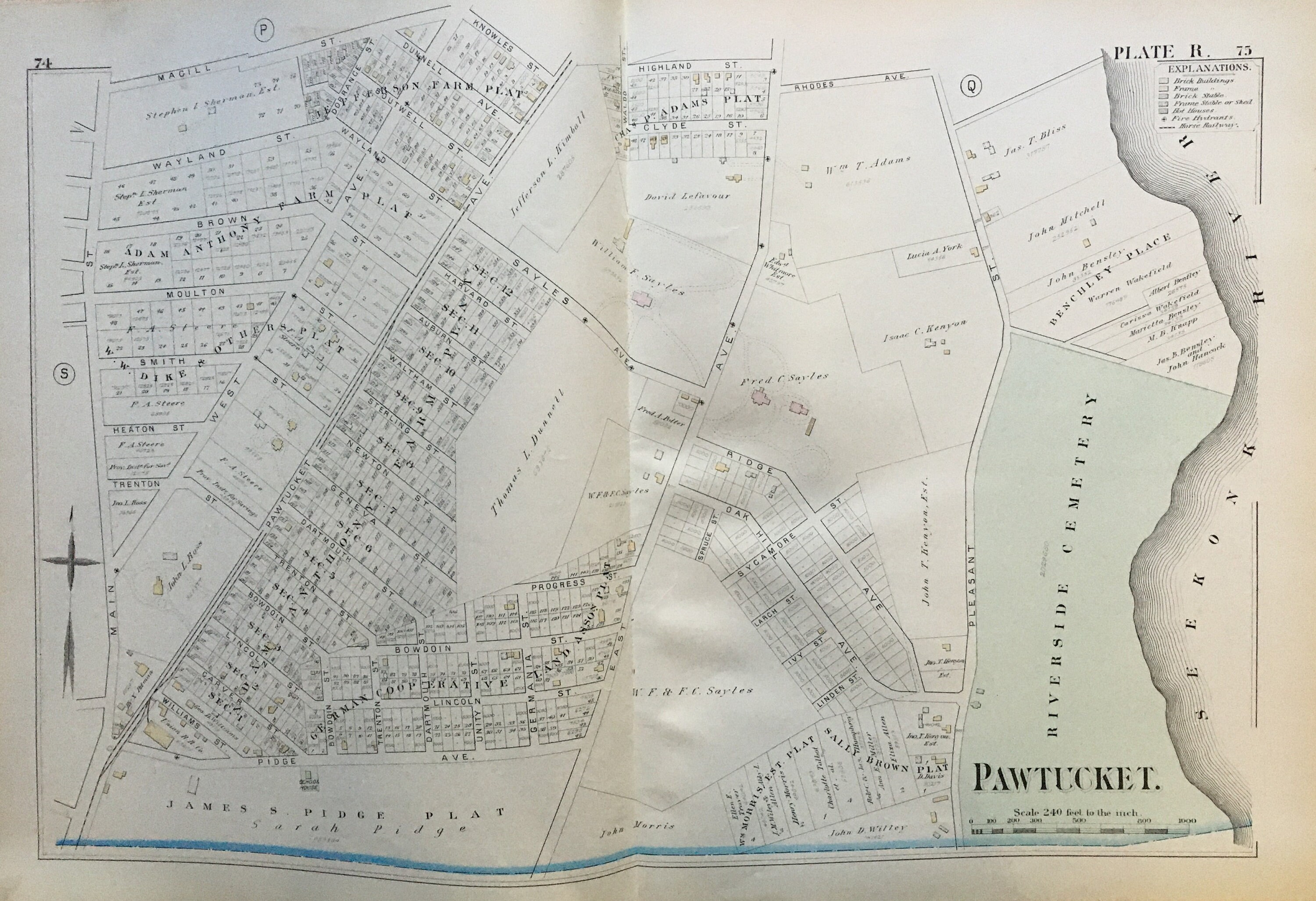 Pawtucket Ri Plat Maps 1880 Pawtucket Rhode Island Riverside Cemetery Fred C. Sayles | Etsy