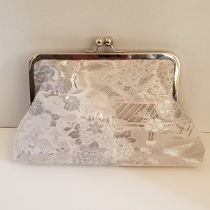 Silver Kiku and Sakura Kimono Obi Handbag