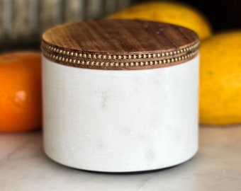 White Marble Salt Cellar with Lid | Spice Jar or Sugar Jar | Minimalist Trinket Container