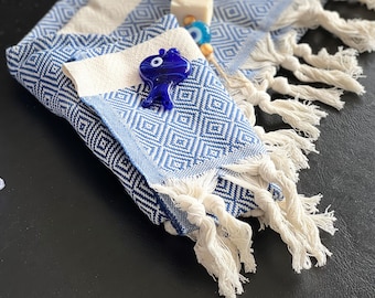 Turkish Towel | Handwoven Hand Towel for Bathroom and Kitchen | Balmy Olive Oil Soap Amulet Included