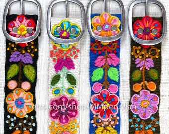 Peruvian embroidered belt floral colorful, wool embroidered belts, floral ethnic belt, boho belt, gifts for her, peruvian belt colorful