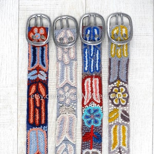 Ceinture brodée à la main floral, ceintures brodées en laine, ceinture ethnique à fleurs, ceinture boho, cadeaux pour elle, ceintures