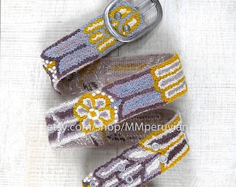 Hand embroidered belt floral Taupe, wool embroidered belts, floral ethnic belt, boho belt, gifts for her, peruvian belts, peru belt woman