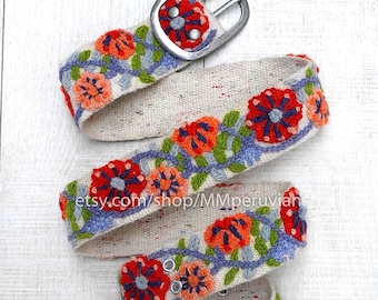Cinto bordado floral marfim colorido, cintos bordados de lã, cinto étnico floral, cinto boho, presentes para ela, cinto peruano colorido, cinto
