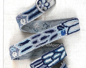 Cinto peruano bordado floral em jeans, cintos bordados em lã, cinto étnico floral, cinto boho, presentes para ela, cintos peruanos, cinto do Peru