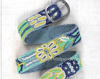 Cinto bordado peruano floral Citron, cintos bordados de lã, cinto étnico floral, cinto boho, presentes para ela, cintos peruanos, cintos peru