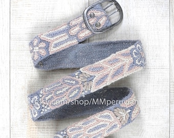 Cinto bordado à mão floral cinza, cintos bordados de lã, cinto étnico floral, cinto boho, presentes para ela, cintos peruanos, cinto peru feminino