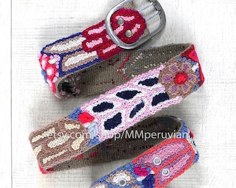 Peruvian embroidered belt floral Purple, wool embroidered belts, floral ethnic belt, boho belt, gifts for her, peruvian belts, peru belt
