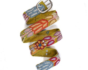 Cinto bordado floral VERDE corantes orgânicos, cinto floral étnico feminino, cintos boho, cinto ecológico