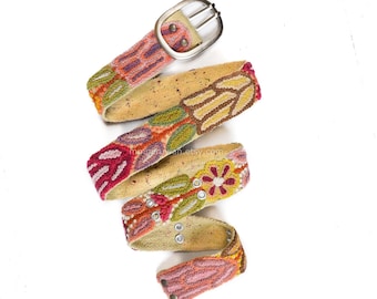 Cinto bordado de lã floral CITRON corantes orgânicos, cinto étnico floral feminino, cintos boho, cinto ecológico