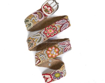 Embroidered belt floral natural organic dyes, peuvian belts, belt natural colour, organic belt, floral ethnic belt, womens belts, boho belt