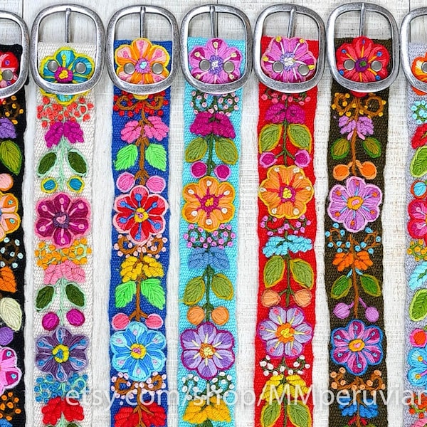 Lot of 50 embroidered belt floral colorful, wholesale belt peruvian, embroidered belt, hand embroidered belt, bohemian belt, ethnic belt