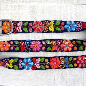 Hand embroidered belt floral colorful, peruvian embroidered belts, floral ethnic belt, boho belt wool, gifts for her, floral ethnic belt zdjęcie 7