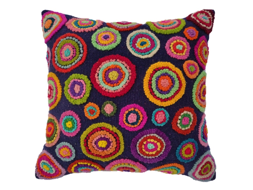 Embroidered White Boho Pillow Case, Colorful Pillow Case, Decorative