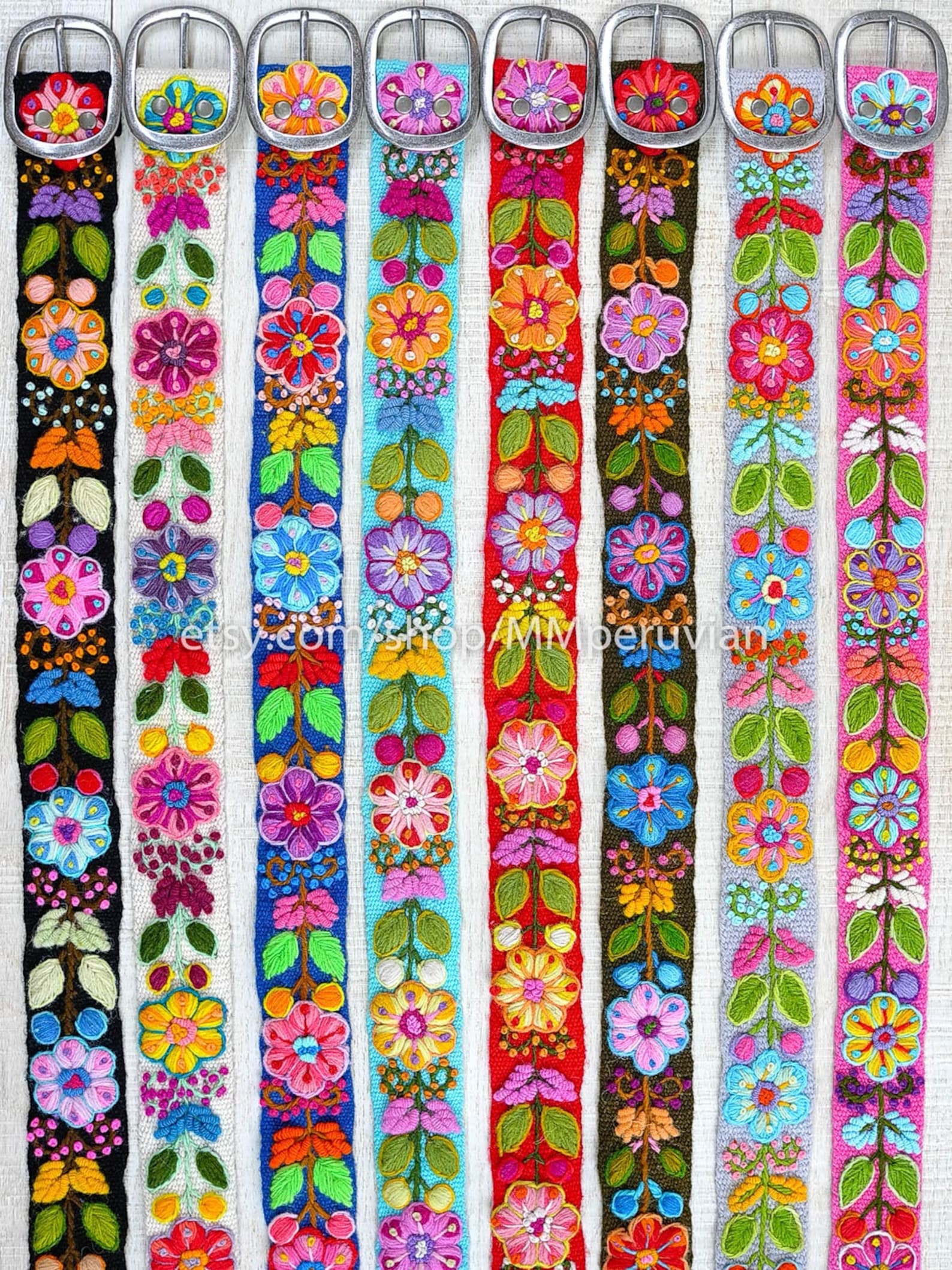 Lot of 50 Embroidered Belt Floral Colorful Wholesale Belt Etsy