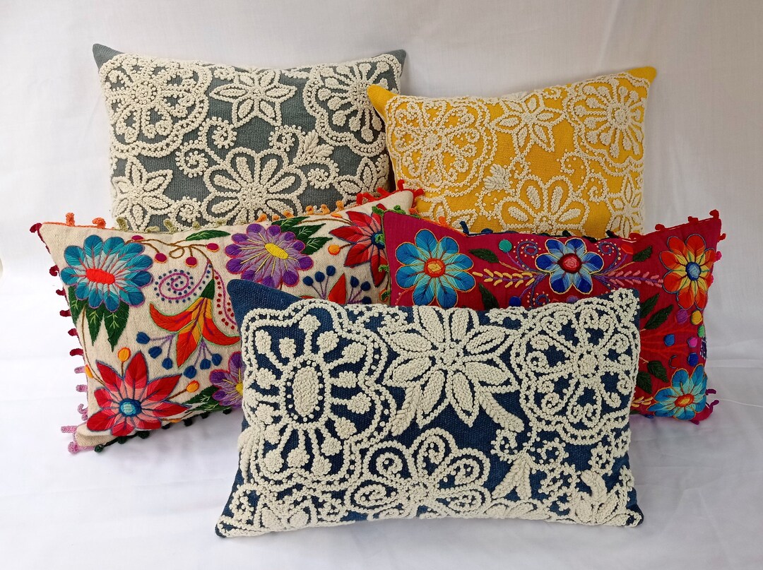 Embroidered Boho Pillow Case Colorful Pillow Case Decorative Etsy