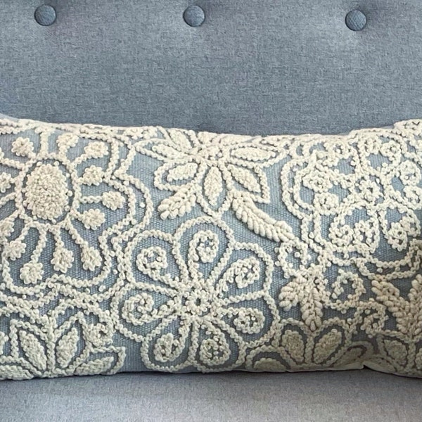 Cotton Velvet Embroidered Lumbar Pillow with 