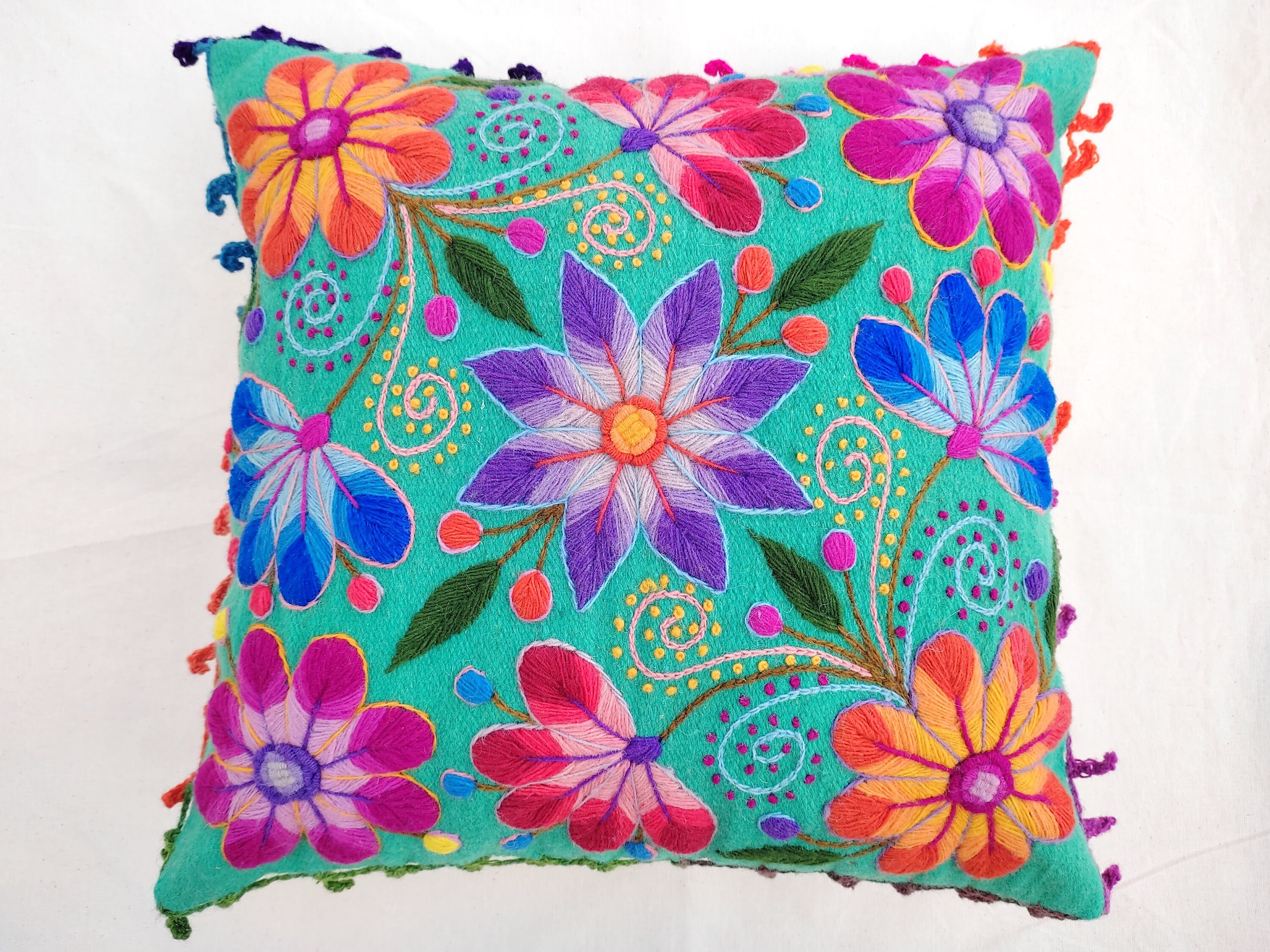 Boho flower pillows Turquoise pillowcase Hippie pillow Etsy