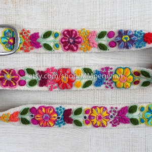 Hand embroidered belt floral colorful, peruvian embroidered belts, floral ethnic belt, boho belt wool, gifts for her, floral ethnic belt image 5