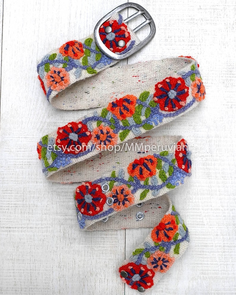 Embroidered Belt Floral Ivory Colorful Wool Embroidered Etsy