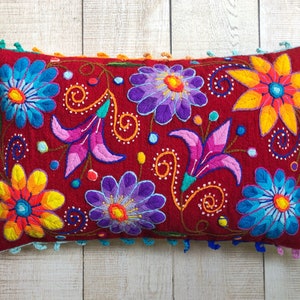Colorful lumbar pillow cover, decorative pillow case, embroidered pillow case, boho cushion cover, bohemian home decor, Peruvian cushion.