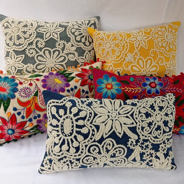 Embroidered Lumbar Pillow Etsy