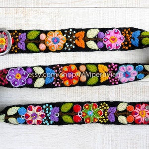 Hand embroidered belt floral colorful, peruvian embroidered belts, floral ethnic belt, boho belt wool, gifts for her, floral ethnic belt image 3