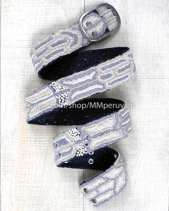 Peruvian Embroidered Belt Floral Gray, Wool Embroidered  display picture 1