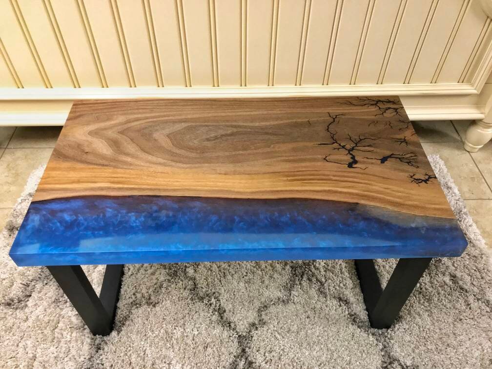 Blue Epoxy coffee table Black walnut coffee table resin Etsy