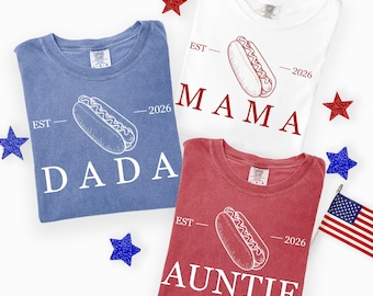 4th of July Shirts for Family, Hot Dog Theme Birthday T-Shirts, Patriotic American Birthday Boy Girl First Birthday Tees