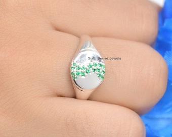 Dainty Diamond Signet Ring: Solid Gold Pave Ring