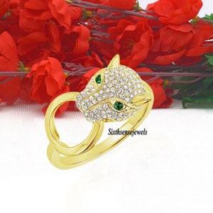 925 Silver Diamond Penther Ring, Pave Diamond Panther Ring, Diamond Panther Ring, Animal Panther Ring, Gemstone Panther Ring, Panther Ring