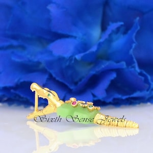 14K Gold Gemstone Crocodile Earring, Handmade Designer Alligator