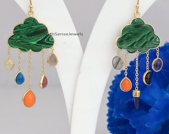 Lapis Cloud Dangle Earrings: 925 Silver Gemstone Raindrop Studs