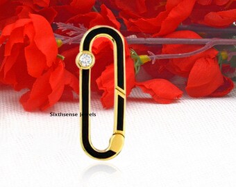 Diamond Enamel Sterling Silver Enhancer Lock - Handmade Jewelry