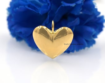14K Yellow Gold Puffy Heart Pendant: Shiny Charm (25MM)