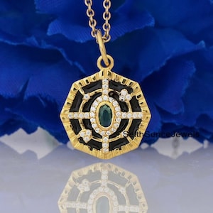 Colgante octogonal esmaltado, colgante octogonal de diamantes, colgante octogonal de diamantes y esmalte, colgante octogonal chapado en oro, colgante octogonal de diseñador