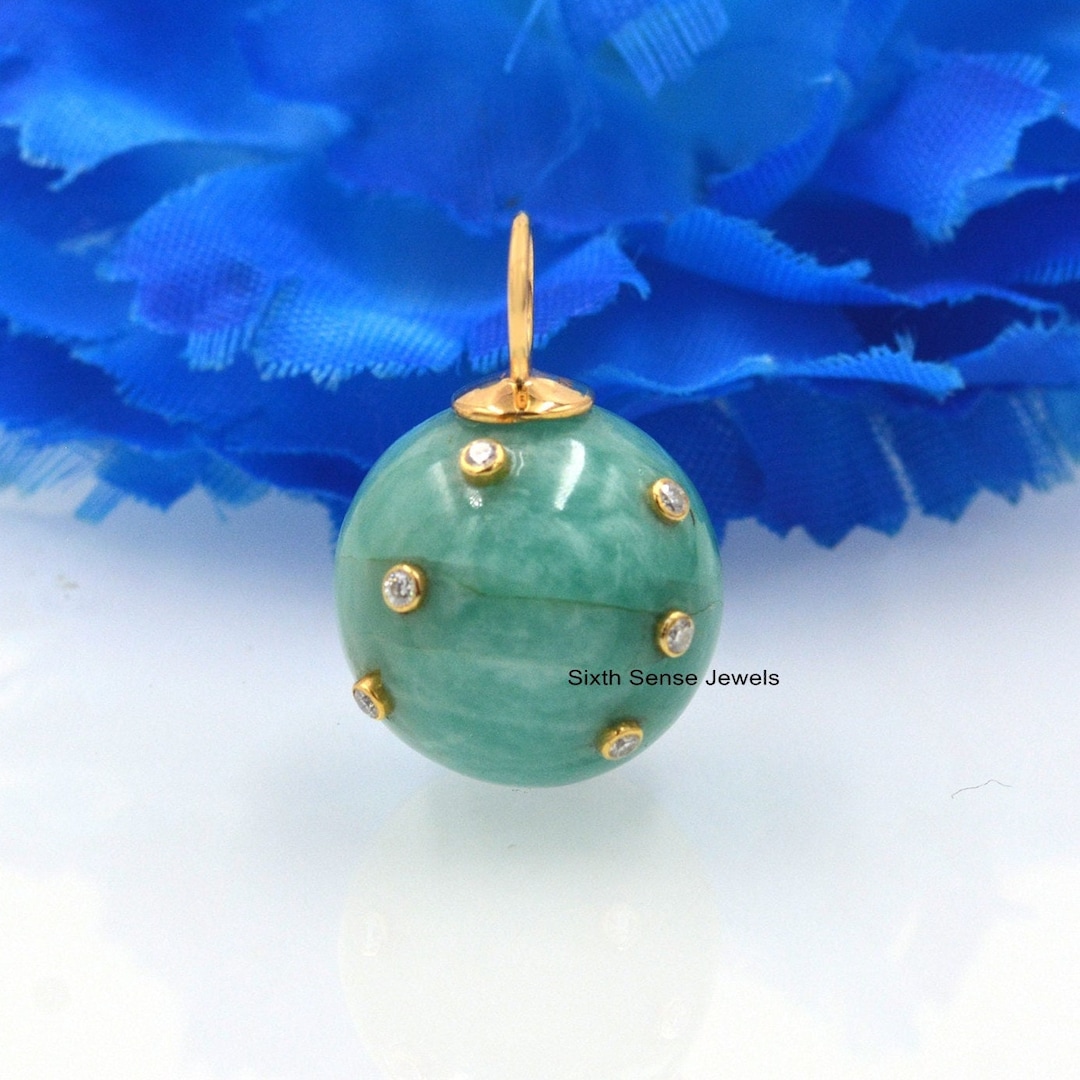 925 Silver Gemstone Ball Pendant, Diamond Round Ball Pendant, Silver