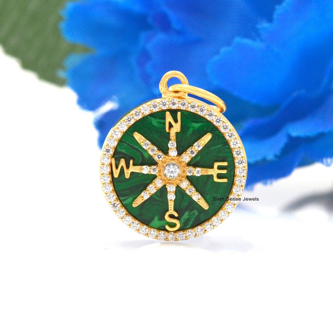Turquoise or Diamond Compass Charm Turquoise Compass Etsy