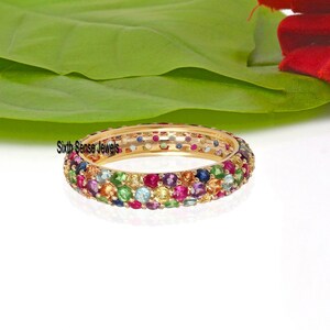 Multi Gemstone 3 Row Band Ring, Eternity Pave 3 Row Band Ring, Multi 3 Row Band Ring, Designer 3 Row Band Ring, Gold Pave 3 Row Band Ring